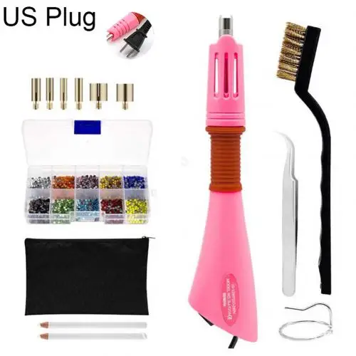 Pink US Plug Хит 2000 шт красочные стразы горячей фиксации с аппликатором кисти для свадебного платья - Цвет: Pink US Plug