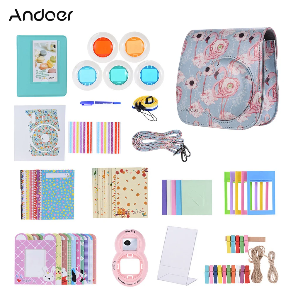Andoer 14 в 1 комплект аксессуаров для Fujifilm Instax Mini 9/8/8+/8s w/чехол для камеры/ремешок/Наклейка/селфи объектив/5* Цветной фильтр и т. Д
