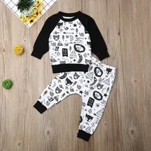 Pudcoco/осенняя одежда для маленьких мальчиков хлопковая футболка с длинными рукавами и рисунком животных топы, длинные штаны комплекты одежды из 2 предметов