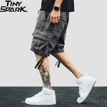 Хип-хоп Карго короткие уличная Мужская Харадзюку короткие летние с карманами короткие хлопковые спортивные штаны Серый Повседневная Свободная уличная одежда