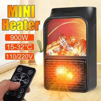 

900W Portable Electric Space Heater Fireplace Flame Fan Mini Air Warmer Blower Silent Multi-Function Remote Control Heater
