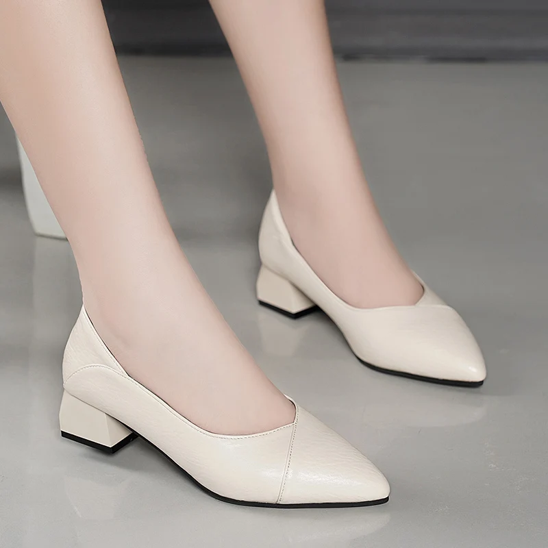 

Women's High Heels Single Shoes Spring 2020 New Pure PU soft skin-friendly Comfortable non-slip square wild office shoes U28-49