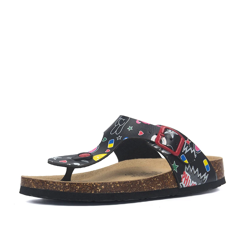 black carton Summer Women Cork Slippers PU Leather Woman Sandals Fashion Flip Flops For Women Mule Clogs Slippers Female Footwear - Цвет: black carton