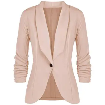 

Office Lady Autumn Lapel Collar Long Pleated Sleeve One Button Cardigan Blazer