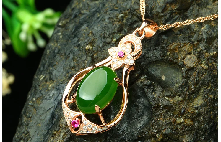 Bague Ringen Sterling Silver 925 Necklaces For Women with oval shape green Jade Pendant Fashion Weddings woman party Gift