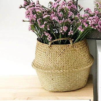 

Seagrass Wickerwork Basket Rattan Hanging Flower Pot Dirty Laundry Hamper Storage Basket 32 x 28 x 26cm