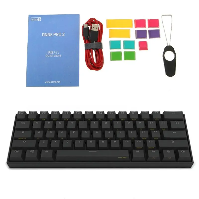 Black-GateronBrown Anne Pro 2 60% NKRO Bluetooth 4,0 Тип-C RGB 61keys Механическая игровая клавиатура Черри переключатель Gateron переключатель 95AD - Цвет: Black-GateronBrown