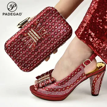 

Fashion New 2020 Nigerian Shoe And Bag Set For Party African Shoe With Matching Bag Matching Red Shoe And Bag for Wedding Dress