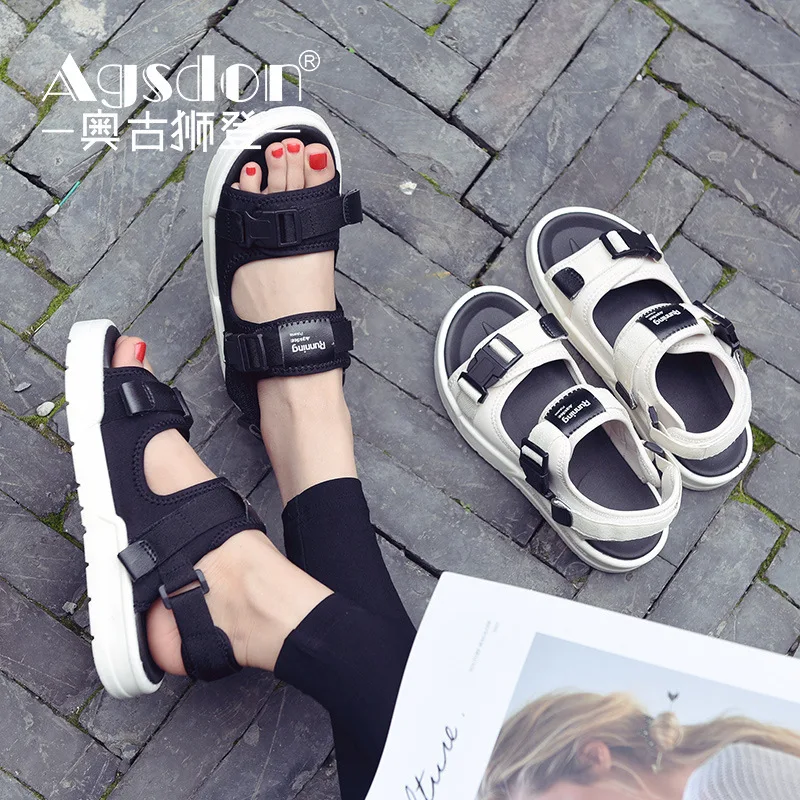 

Sports Sandals Women's 2018 agsdon New Style Korean-style Flat A- line Buckle Students Simple Beach Single Shoe
