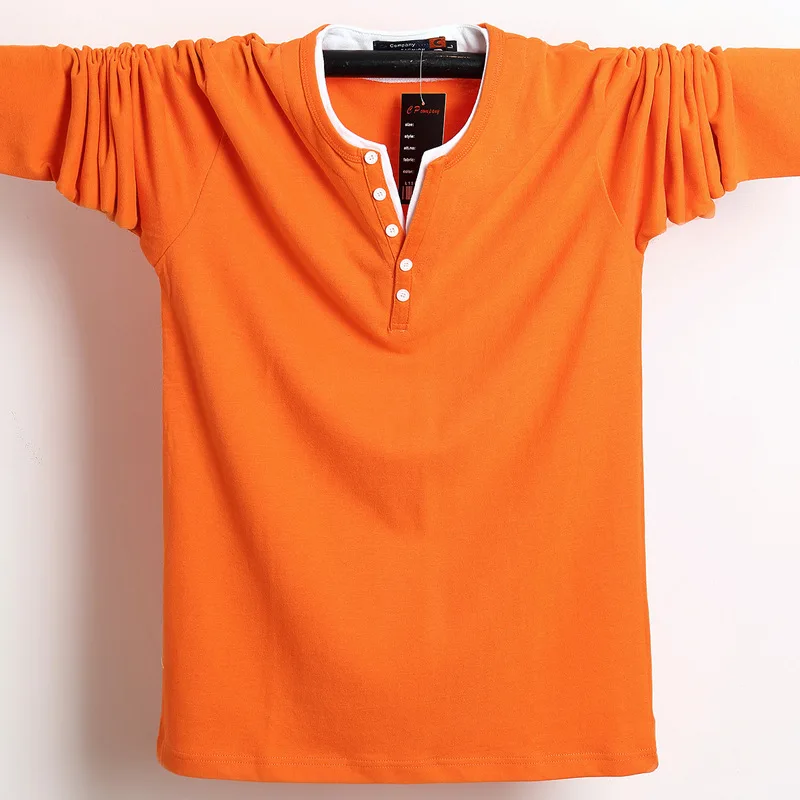Gersri/осень-зима, мужские футболки, большие размеры, Однотонная футболка из чистого хлопка, размер d, футболка, деловая мода, мужской бренд, 6XL - Цвет: Orange