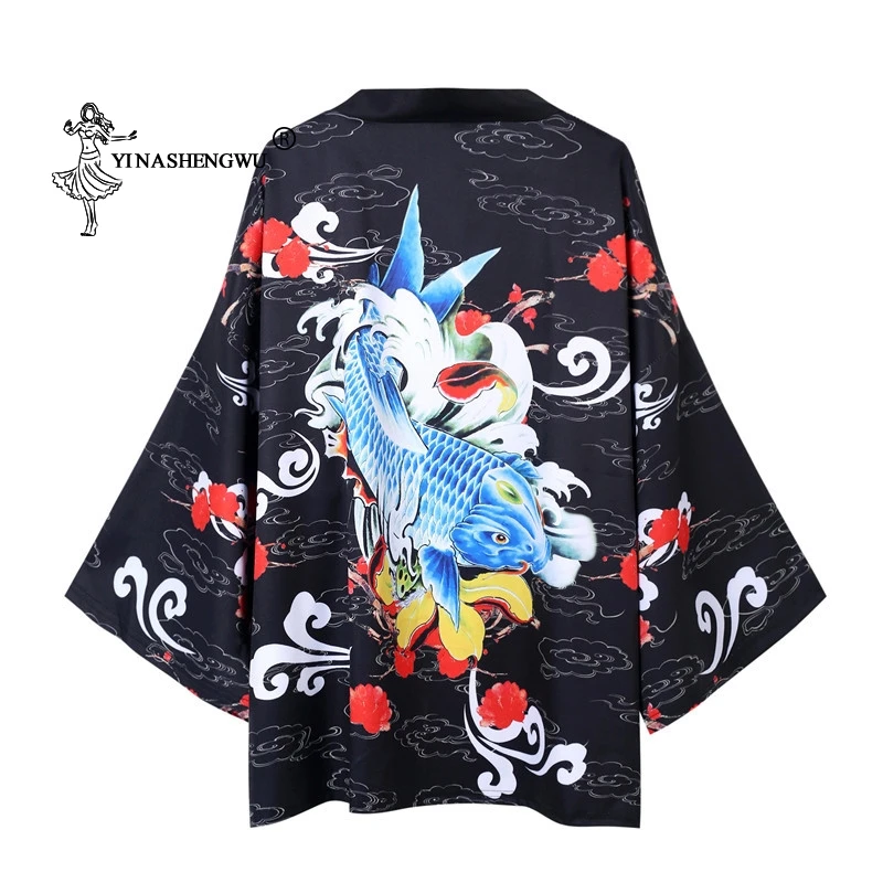 

Kimono Cardigan Men Yukata Women Japan Kimono Traditional Unisex Shirt Chinese Style Male Dragon Carp Print Coat Cosplay Costume
