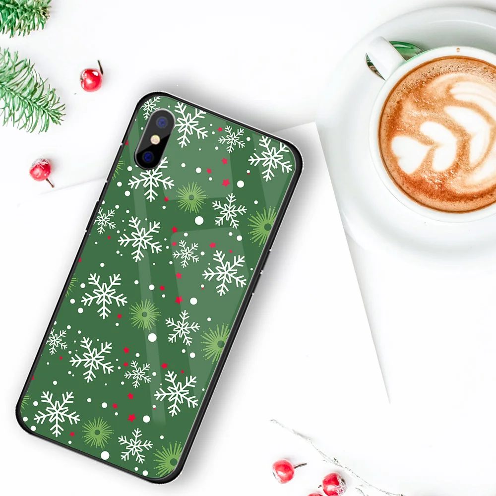 Роскошный Рождественский чехол для iPhone X XS XR XSMAX, жесткий стеклянный чехол Чехол для iPhone 5 5S SE 6 6S 7 8, новогодний подарок, Conque