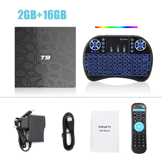Android 9,0 ТВ приставка T9 RKchip3318 четырехъядерный Bluetooth USB 3,0 4K ТВ приставка 2,4G/5G двойной wifi 2G16G Смарт ТВ приставка медиаплеер - Цвет: 2GB 16GB I8 BackLit