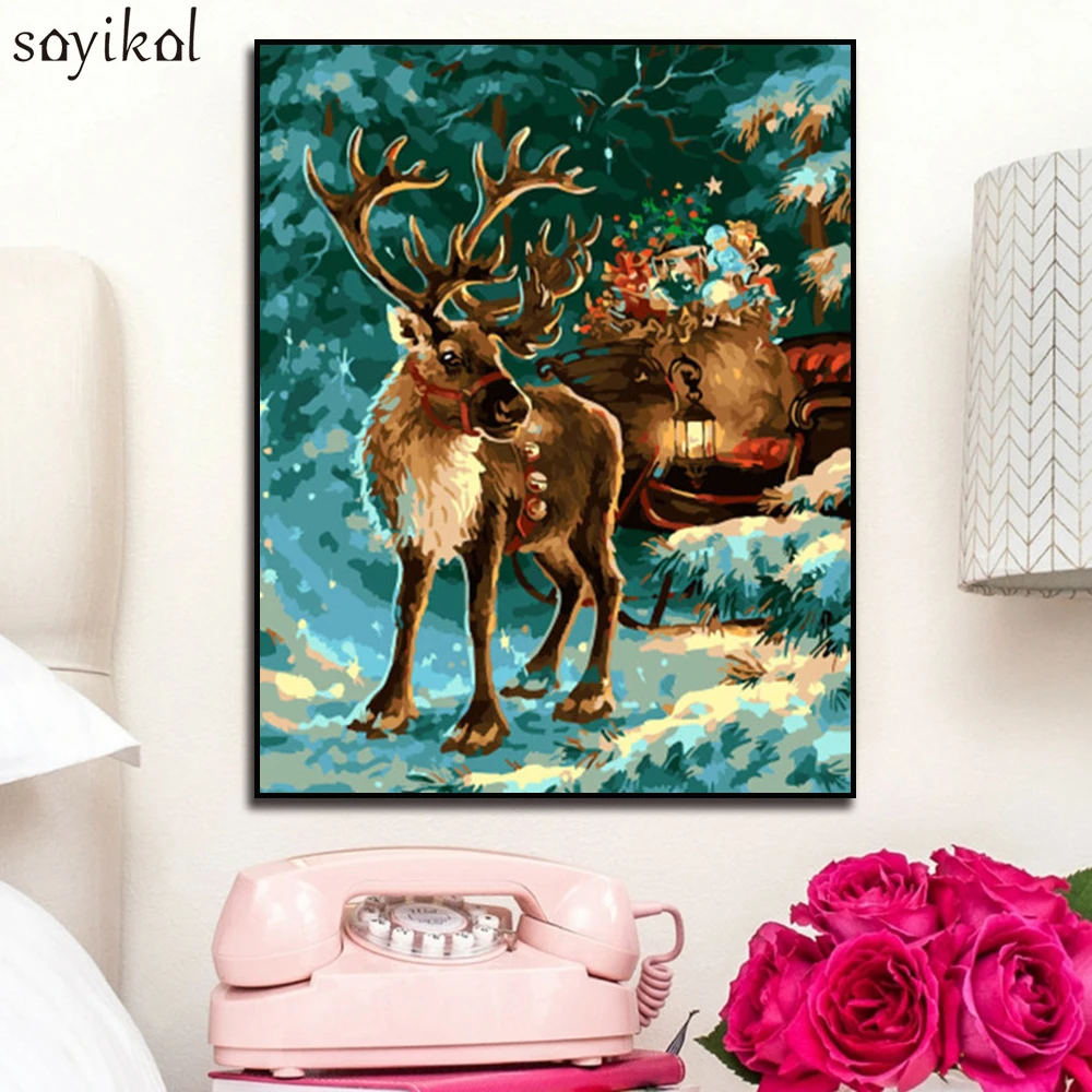 Painting By Numbers Framed Santa Claus Picture DIY Paint On Canvas Hand Paint By Number for Kids Drawing Christmas Painting Gift