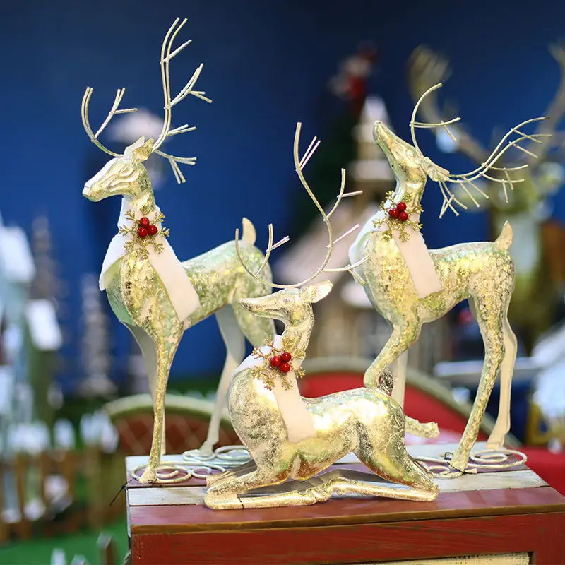 

Christmas golden glitter wrought iron deer Christmas elk reindeer shopping mall window decoration scene layout props decorations