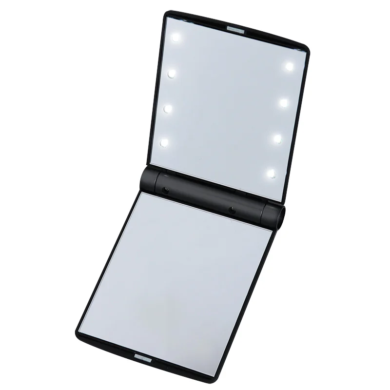 1PC 8 LED Lights Foldable Portable Ladies Makeup Mirror Black White Compact Pocket Mirror Beauty Cosmetic Tools