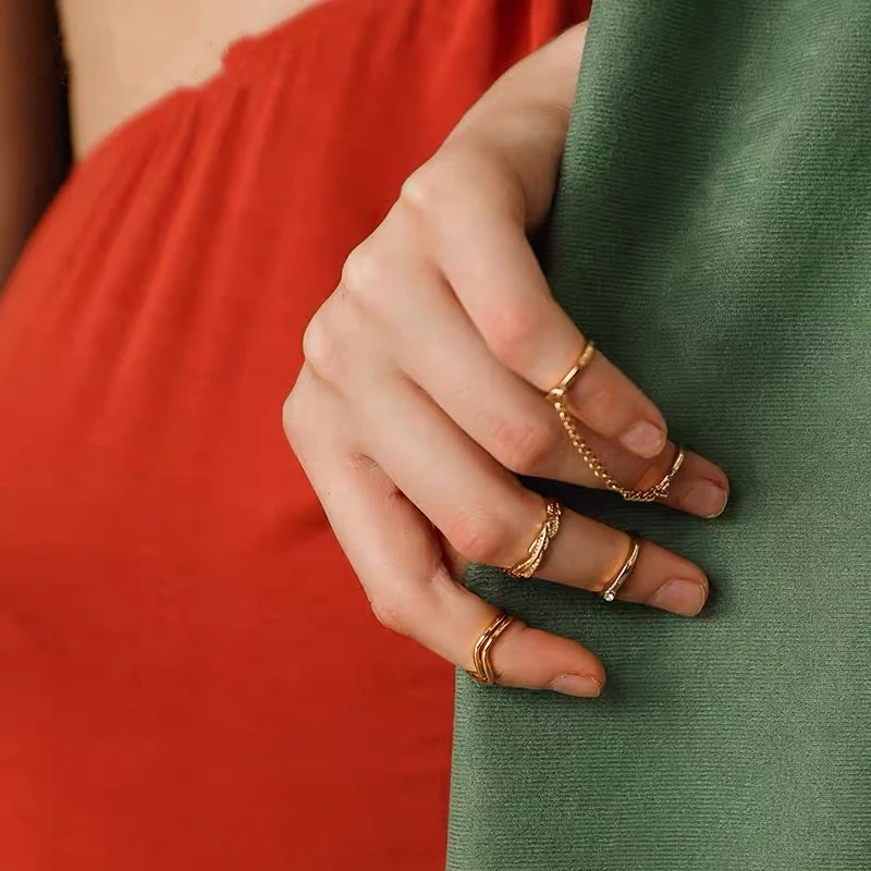 Fashion 6-piece Ring for Women Rhinestone Gold Silver Color Leaf V-shaped Joint Chain Nuckle Punk Party Gift 2020 Trend New | Украшения и