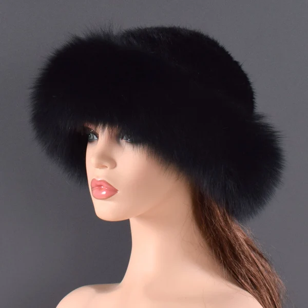 women Real mink Fur Bomber Hats winter Genuine Fox fur Cap Luxurious Quality Winter hat Elastic Warm Soft Fluffy natural fur hat - Цвет: Natural Black