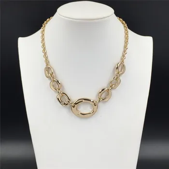 

Gold Color Plating Hammered Effect Irregualr Circle Linked Statement Necklace For Women Lady Office Decoration Assessory