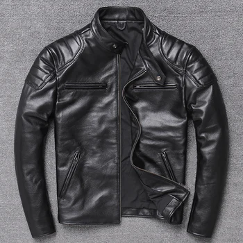 

Big Head Layer Cowhide New Special Lear Lear Motorcycle Suit Collar Male Green In Spring And Autumn Lear Jacket