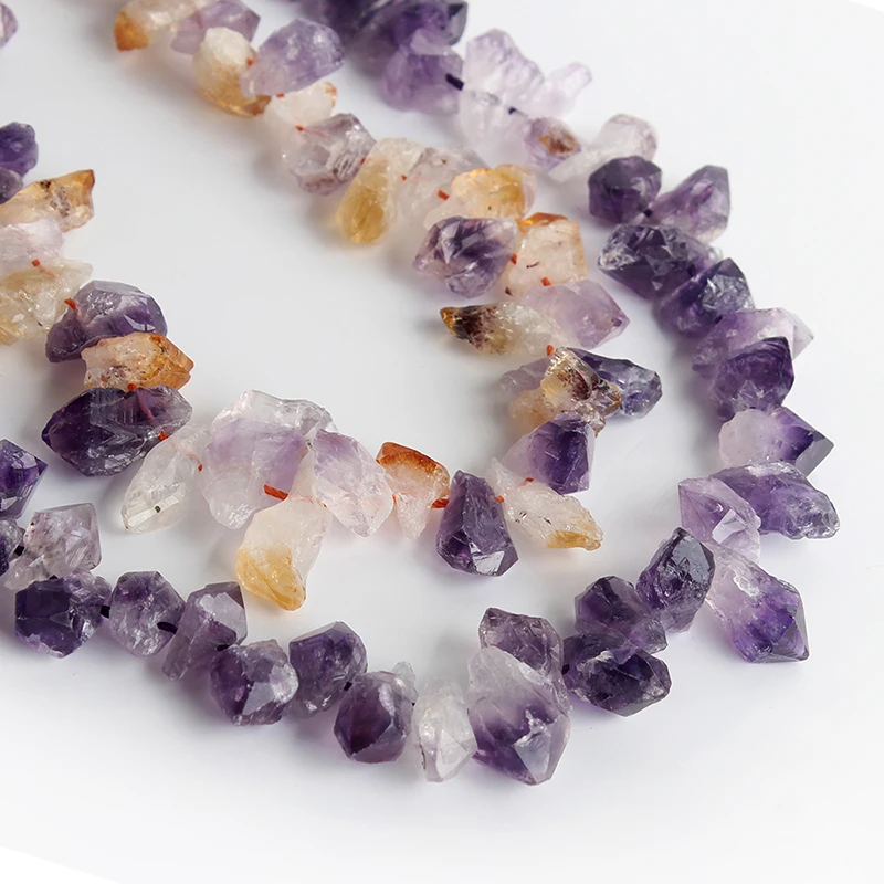 

Strand Raw Point Tooth Nugget Amethyst Citrine Beads Side Drilled 55pcs 12-16*7-10mm Rough Rustic Healing Quartz Bead