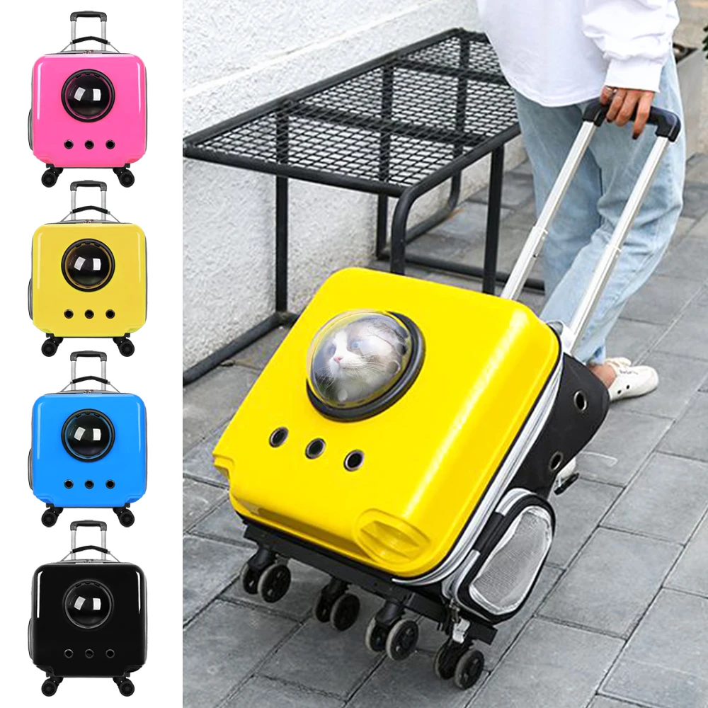 Portable Astronaut Pet Cat Backpack Trolley Dog Puppy Carrier Space Bag With Wheels Travel Backpack Cage For Small Cats Outdoor