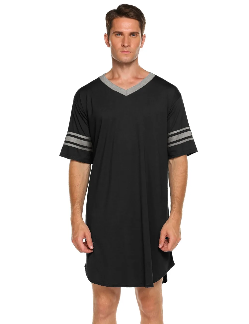 Ekouaer Мужская пижама длинная ночная рубашка с коротким рукавом ночная рубашка мягкая удобная свободная рубашка для сна Мужская домашняя одежда