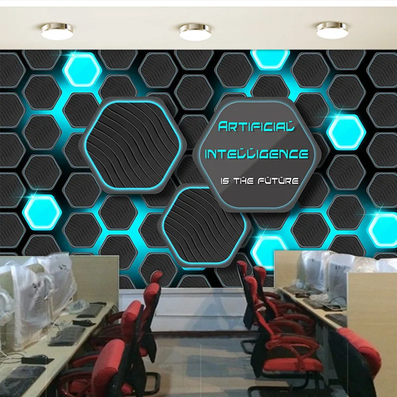 3D технология тема Геометрическая настенная бумага для ИТ компании E-sports Hall Интернет-бар KTV стены 3D обои Papel де Parede