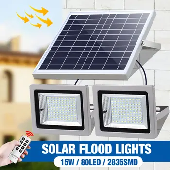 

2Pcs Remote Control 80 LED Flood Light Dimmable Timer IP65 Waterproof Solar Wall Light Outdoor Street Lighting