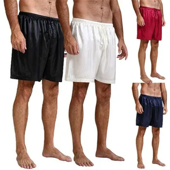 

2020 New Men Lounge Shorts Silk Nightwear Lace Up Sleep Pants Casual Bottoms Beach Comfortable Bottoms