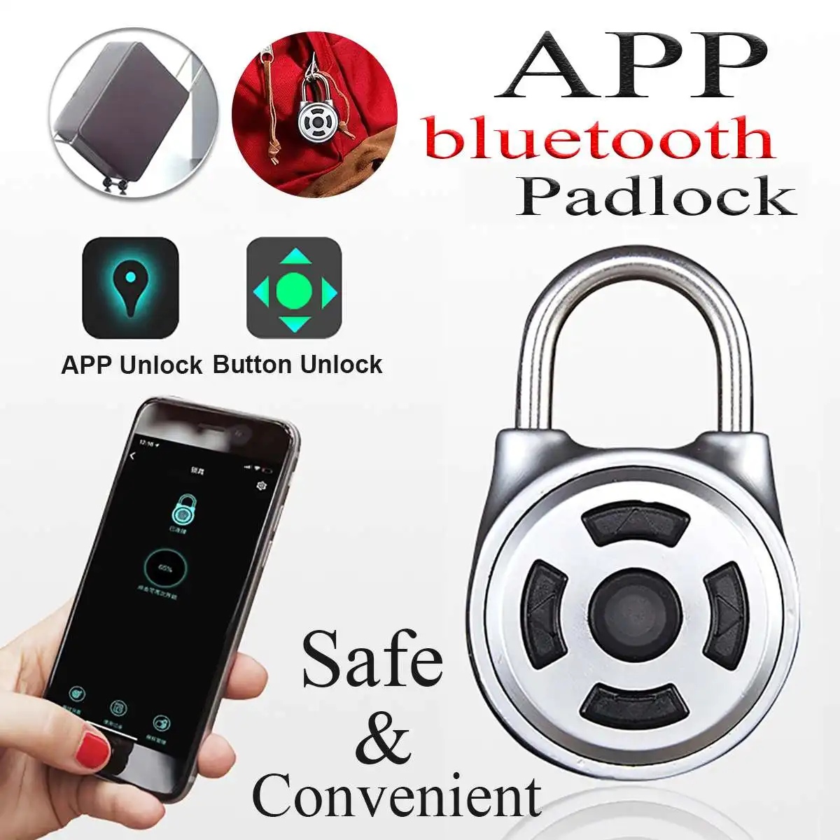 Wireless Mini bluetooth Padlock Phone APP/ Button Control Keyless Lock for Luggage Backpack Home Portable Anti-Theft Lock