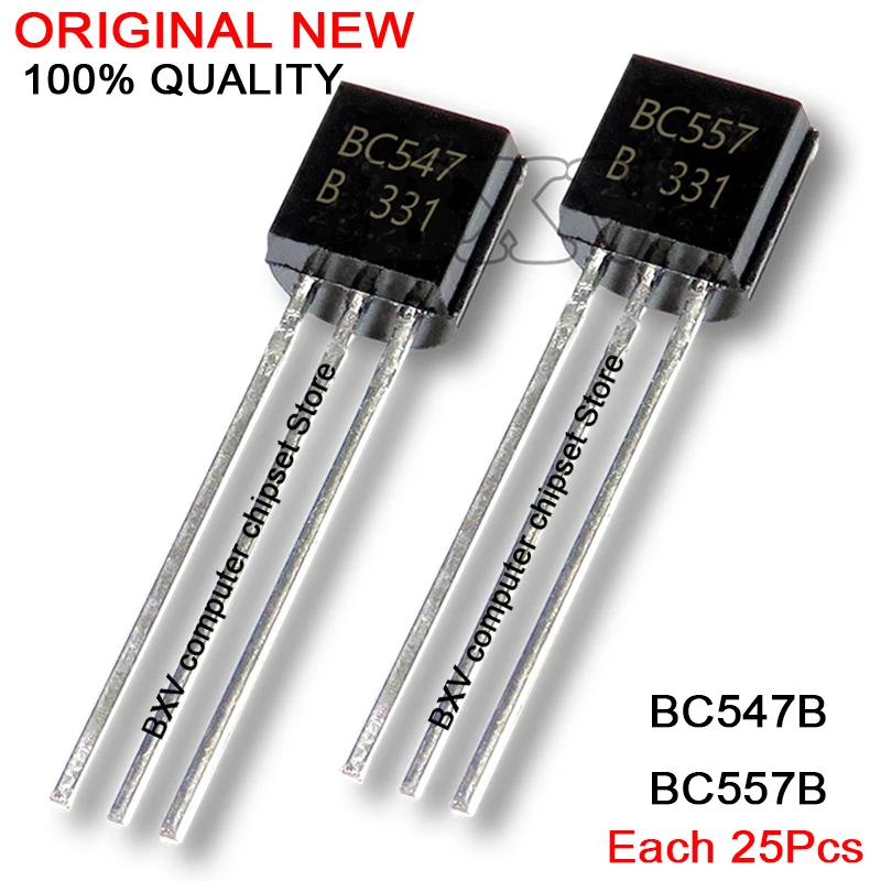 Новый и оригинальный чипсет IC TO-92 транзистор BC547 + BC557 TO92 25 пар BC547B BC557B 50 шт. |
