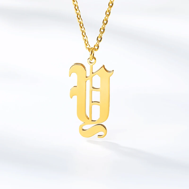 

Personalized Capital A-Z Initial Alphabet Pendant Custom Old English Letter Necklace Stainless Steel Chain Jewelry Gothic Style