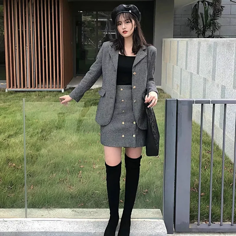 

Temperament casual women's suits skirt sets Autumn Slim Long Sleeve Jacket Fashion trouser suit Slim skirt suit Three-piece 2019