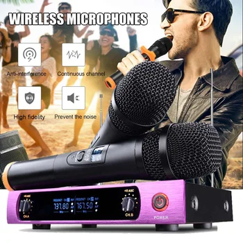 

Professional UHF Wireless Microphone System 2 Channel 2 Cordless Handheld Mic Speech Party Supplies Microphone For Karaoke