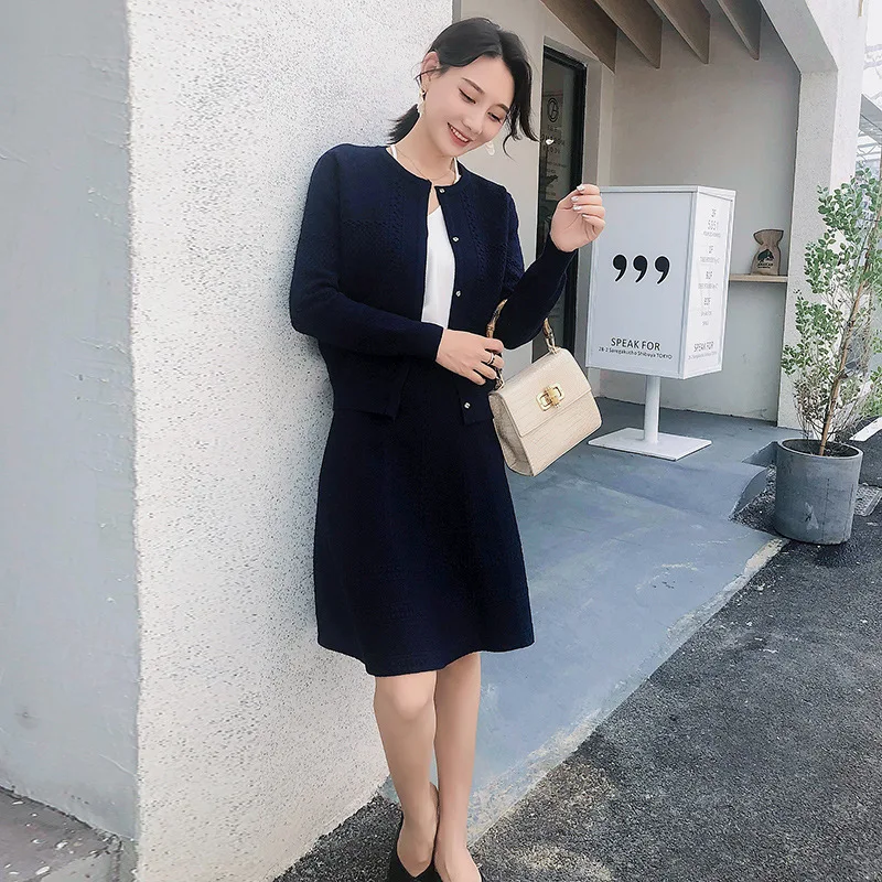 

WOMEN'S Suit 2019 Autumn Clothing New Products Young Elegant Crew Neck Sweater Coat High-waisted Slimming Skirt Two-Piece Set