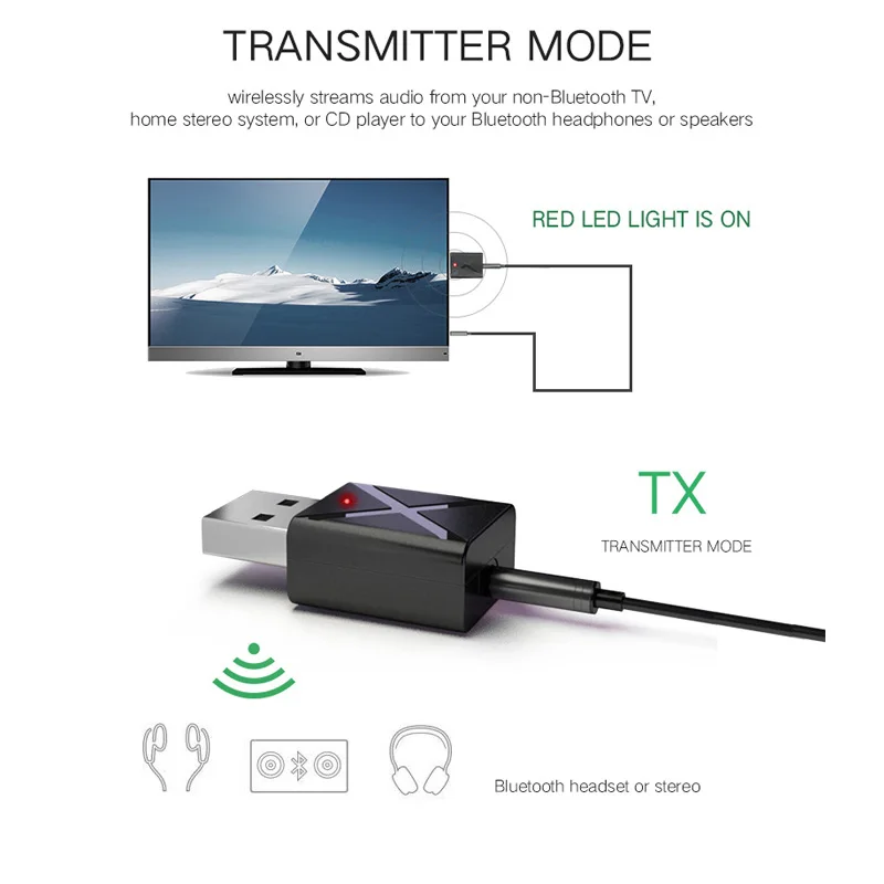 2 в 1 Bluetooth 5,0 передатчик приемник мини стерео Bluetooth AUX RCA USB 3,5 мм разъем для ТВ ПК автомобильный комплект беспроводной адаптер