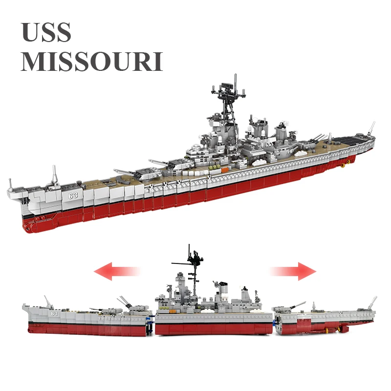 Строительные блоки подходят для LegoINGlys 2631 шт. WW2 Военная серия USS Missouri линкор MOC