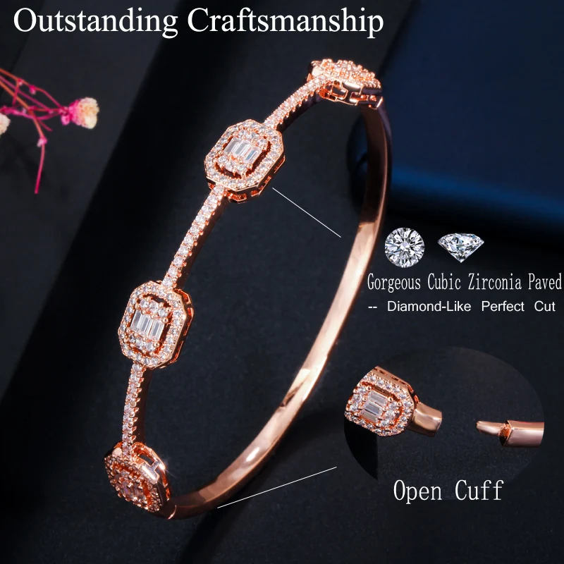 CWWZircons Luxury Stackable Statement Gold Bangle for Women Wedding Cubic Zircon Crystal CZ Dubai Silver Plated Bracelets BG041 6
