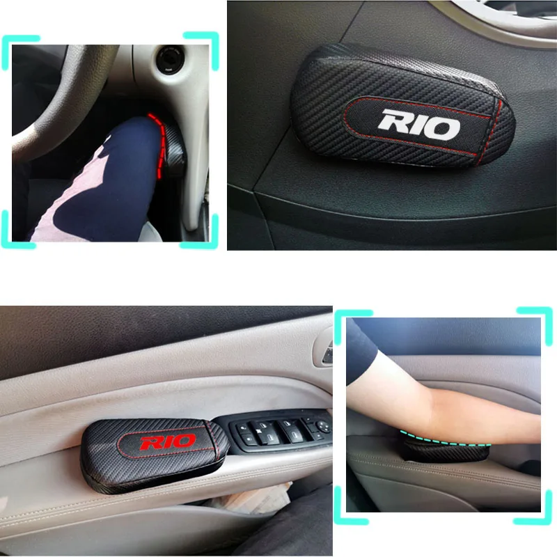 Для Kia Rio, 1 шт., углеродное волокно, кожа, авто подушка для ног, наколенник, Автомобильный Дверной рычаг, накладка, автомобильные аксессуары, защита для автомобиля