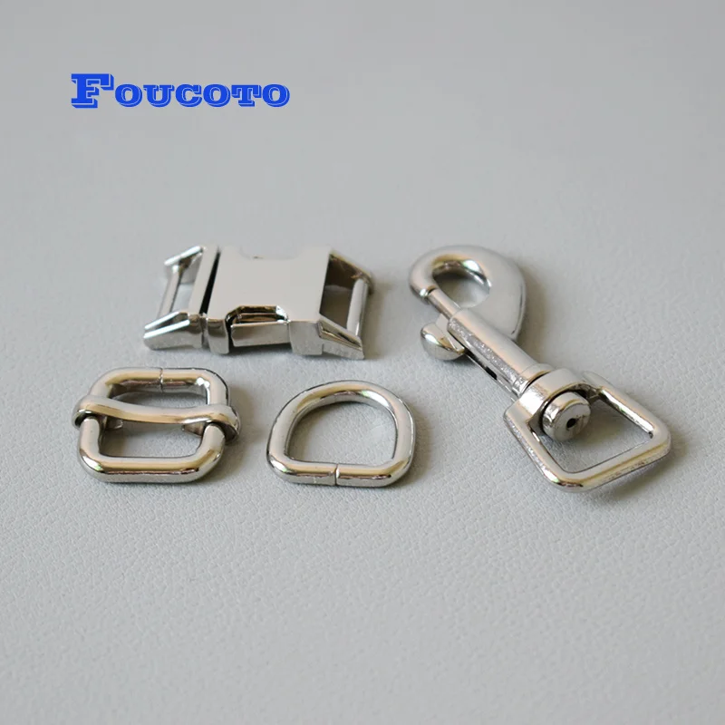 

100 sets Metal buckle lobster clasp strap belt clip adjuster buckle keychain D rings dog collar chain connection snap buckles