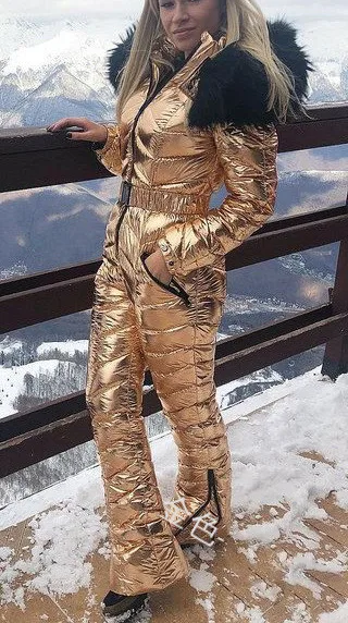 Silver Gold One-piece Ski Suit Women 