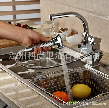 

Multi-function Pullable Rotatable Faucet Bathroom Kitchen Copper Rotary Spray Type 60 Degree Sink Faucet Hot and Cold Faucet