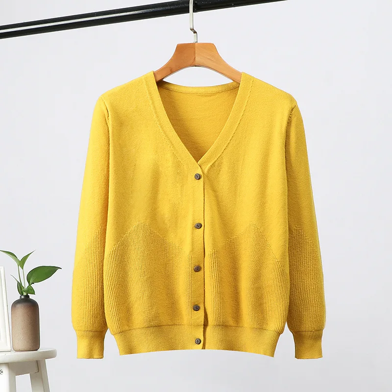 

SINGRAIN Women Cardigans Long Sleeves Winter Casual Knit Tops V Neck Autumn Warm Knitwear Elastic Solid Korean Knitting Sweater