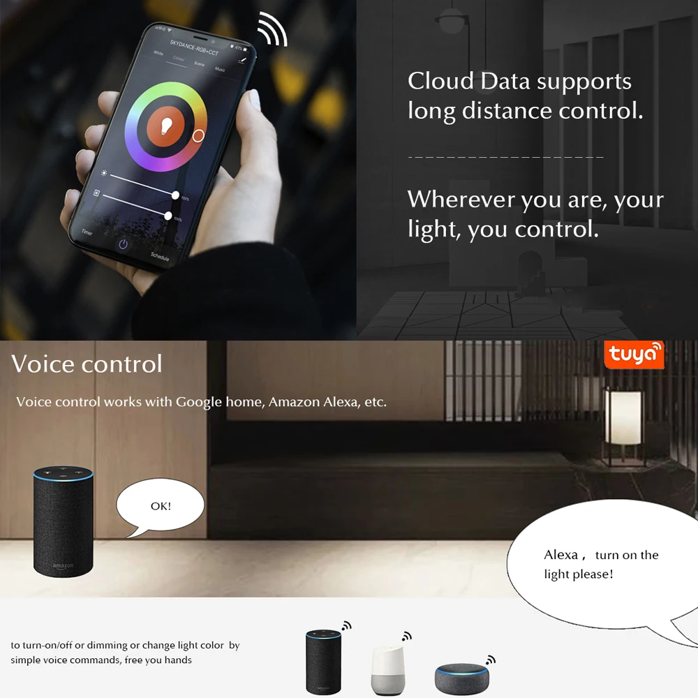 WiFi RGB + CCT Led Ʈѷ DC12V 24V RGB + C + W Ʈ      ġ г Ʈ Tuya APP Echo Plus  