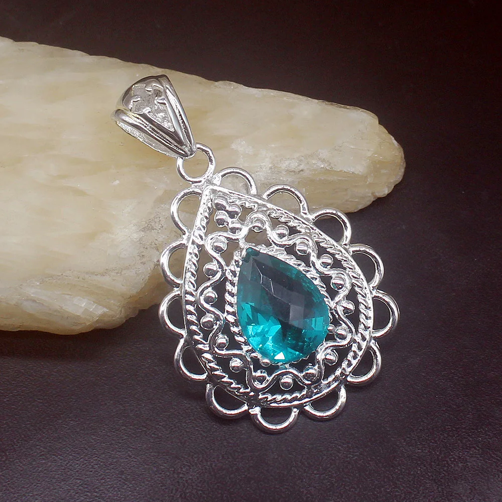 

Gemstonefactory Jewelry Big Promotion 925 Silver Amazing Green Topaz Magic Women Ladies Mom Gifts Necklace Pendant 20213923