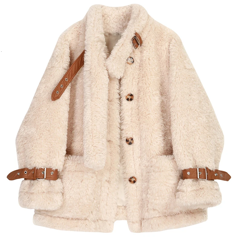 [EAM] Свободная теплая куртка из овечьей шерсти, большой размер, новинка, стоячий воротник, длинный рукав, Женское пальто, модное, Осень-зима, 1K631