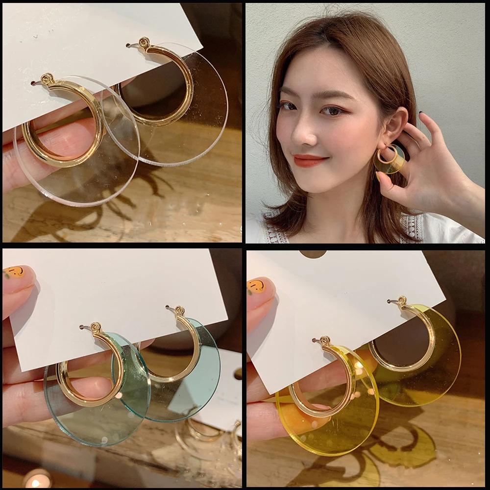 

SOHOT Hollow Round Acrylic Colorful Women Hoop Earrings Geometrically Transparent Chic Summer Trendy Hot Sale Jewelry Brincos