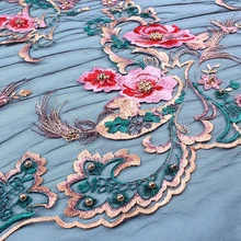 3D kpop сетки ногтей бисера Тяжелая вышивка кружево ткань для летнее платье Африканский tissu telas por metro tissus au метр tela тюль