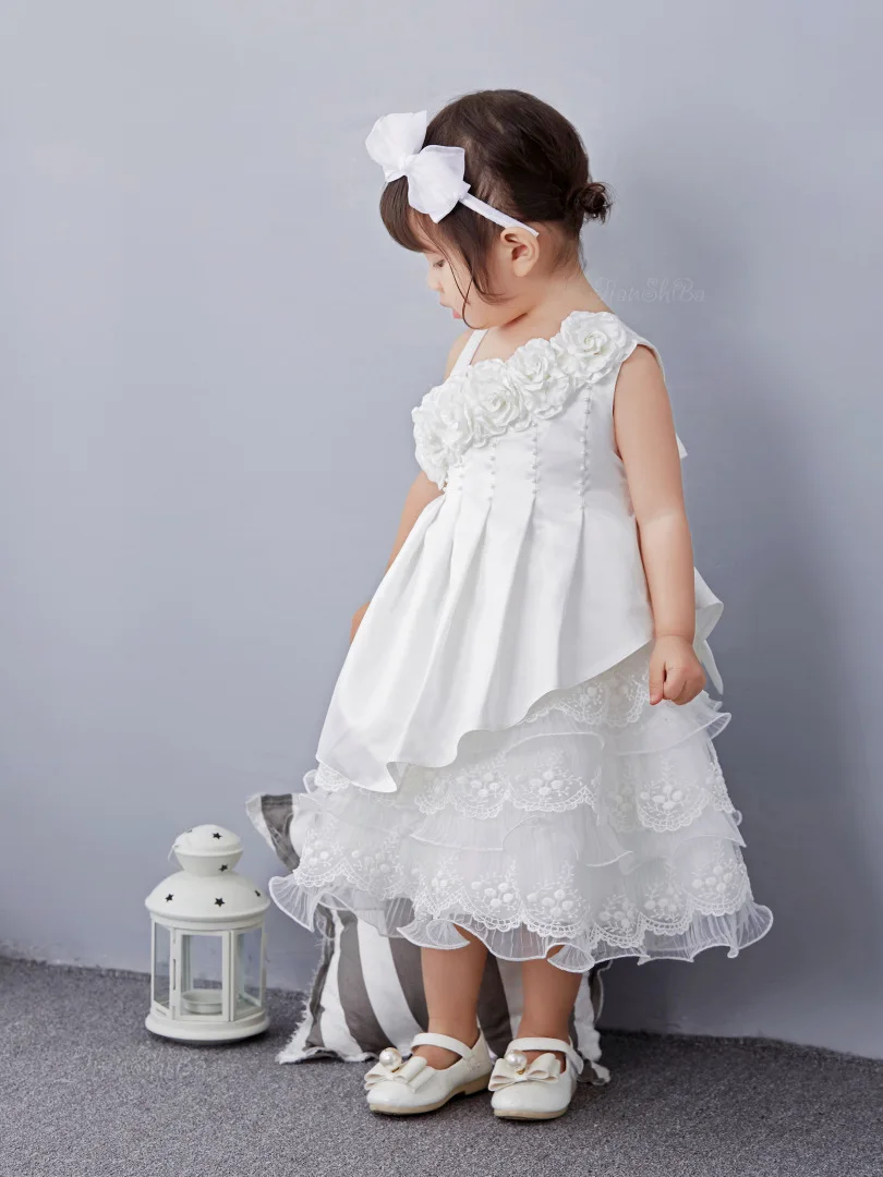 New Style Korean-style Sloping Shoulder Girls Princess Dress Lace Photography Mesh Dress Dresses of Bride Fellow Kids